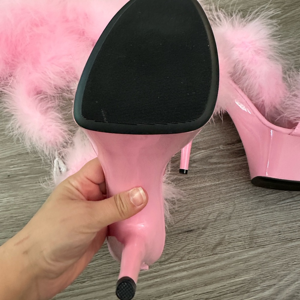 Barbie Pink Feathers High Heels Platform Sandals - Picture 6 of 6